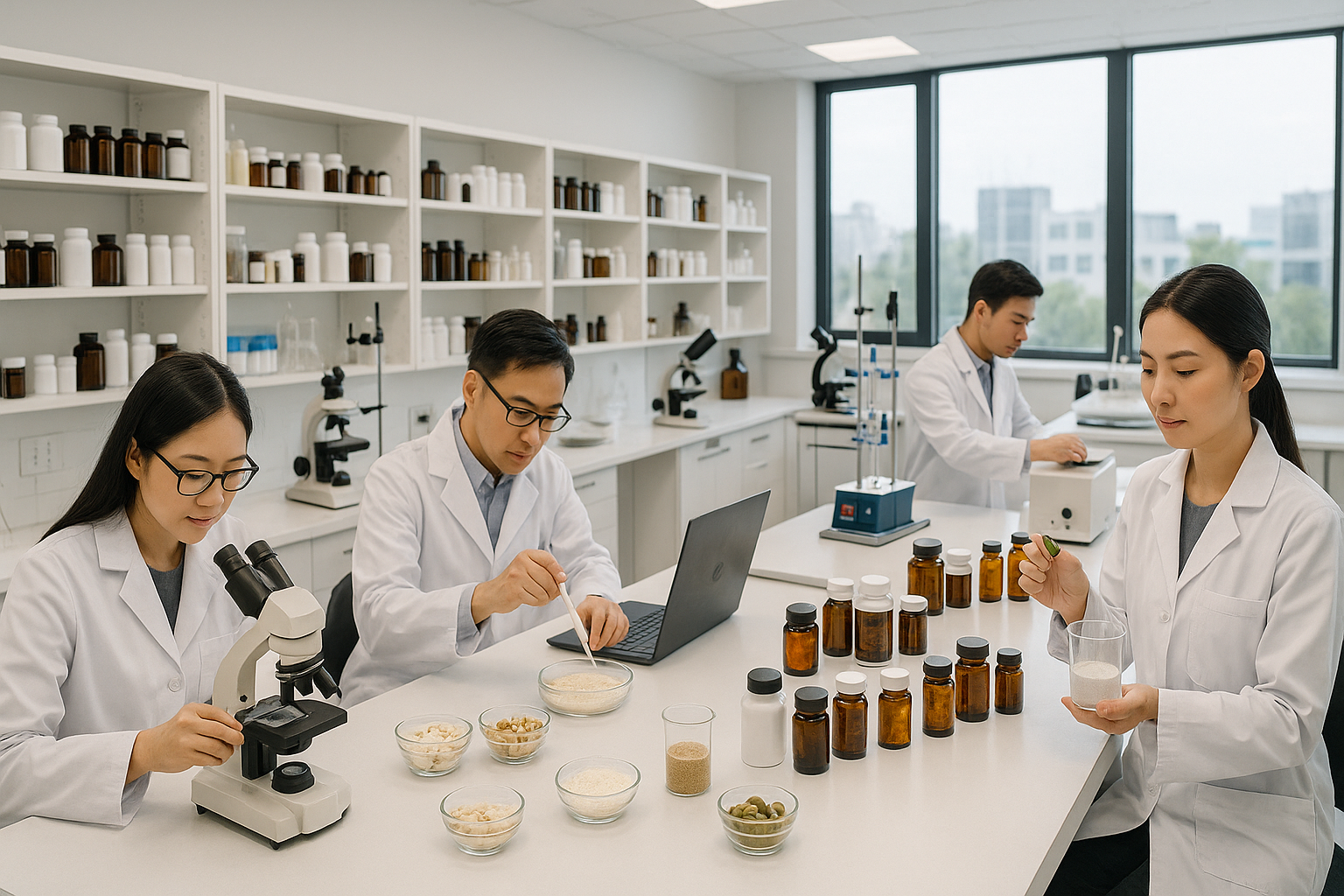 Scientist working in SingBest Health lab, ensuring quality and safety of wellness supplements.